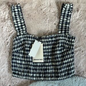 Industry blue gingham smoked crop top